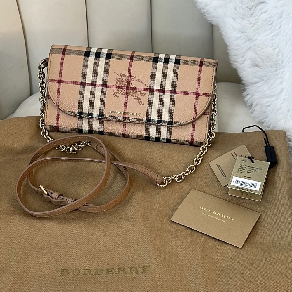 Burberry Tan and Brown Crossbody Bag with Iconic Design
